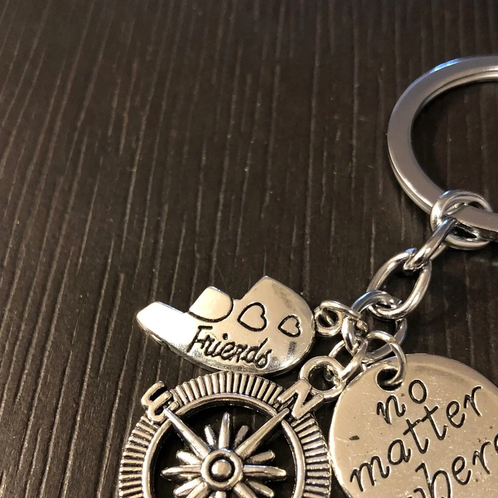 Silver 'Friends' Compass Keychain Charm - No Matter Where